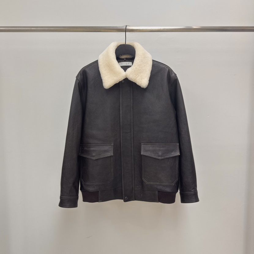 RIVER韓國直郵㊣女士新款熱賣推薦25秋冬休閑人氣皮衣可拆卸WATER/RIVER皮衣圖色1棕色