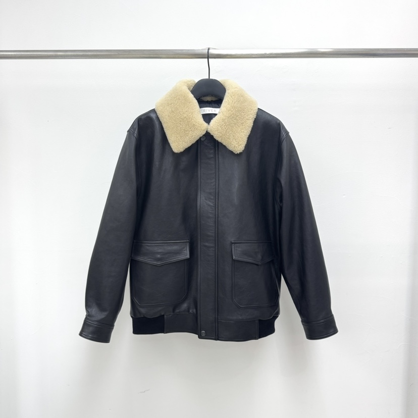 RIVER韓國直郵㊣女士新款熱賣推薦25秋冬休閑人氣皮衣可拆卸WATER/RIVER皮衣圖色2黑色