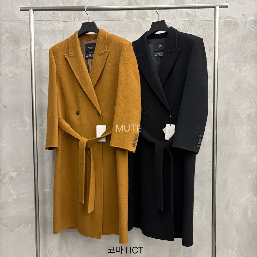 MUTE-P韓國代購㊣女士新款職業人氣熱賣時尚中長款大衣含腰帶MUTE中長款大衣