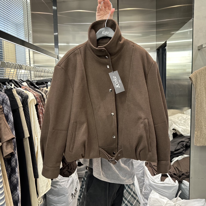 KIRKE韓國代購㊣女士新品時尚熱賣25秋冬休閑人氣職業夾克系帶KIRKE夾克圖色1