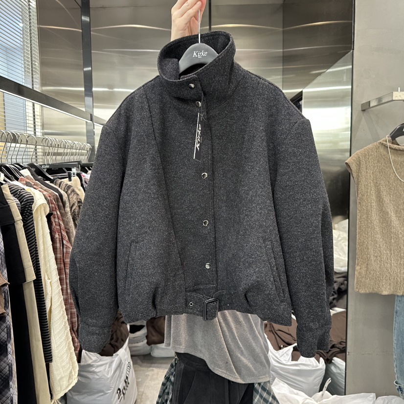 KIRKE韓國代購㊣女士新品時尚熱賣25秋冬休閑人氣職業夾克系帶KIRKE夾克圖色2