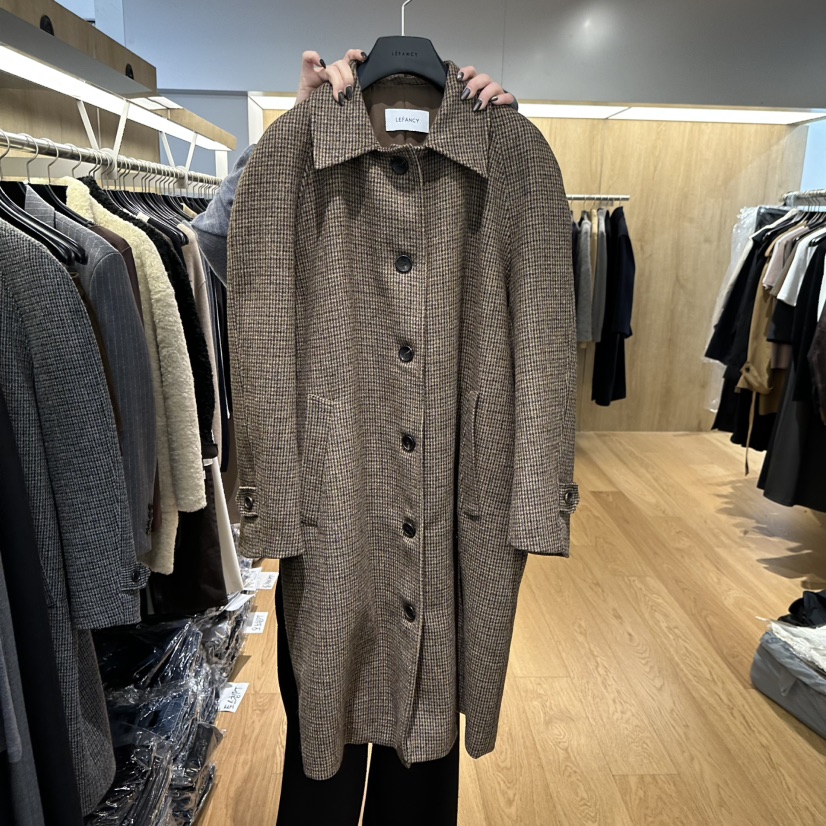 LEFANCY東大門㊣代購女士新品休閑人氣25秋冬長款風衣插肩袖LEFANCY長款風衣圖色1