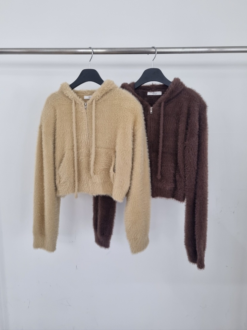 VERANDA韓國直郵㊣女士新品熱賣25秋冬針織衫連帽拉鏈衫貂皮VERANDA針織衫