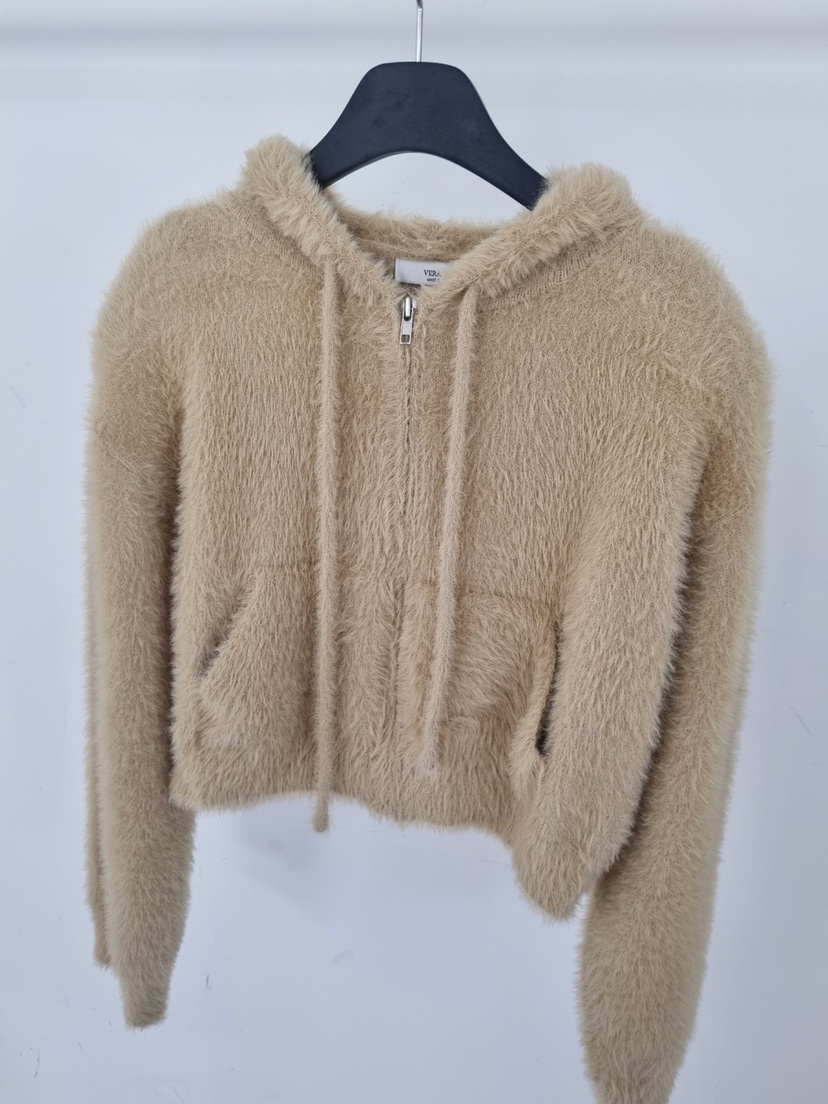 VERANDA韓國直郵㊣女士新品熱賣25秋冬針織衫連帽拉鏈衫貂皮VERANDA針織衫