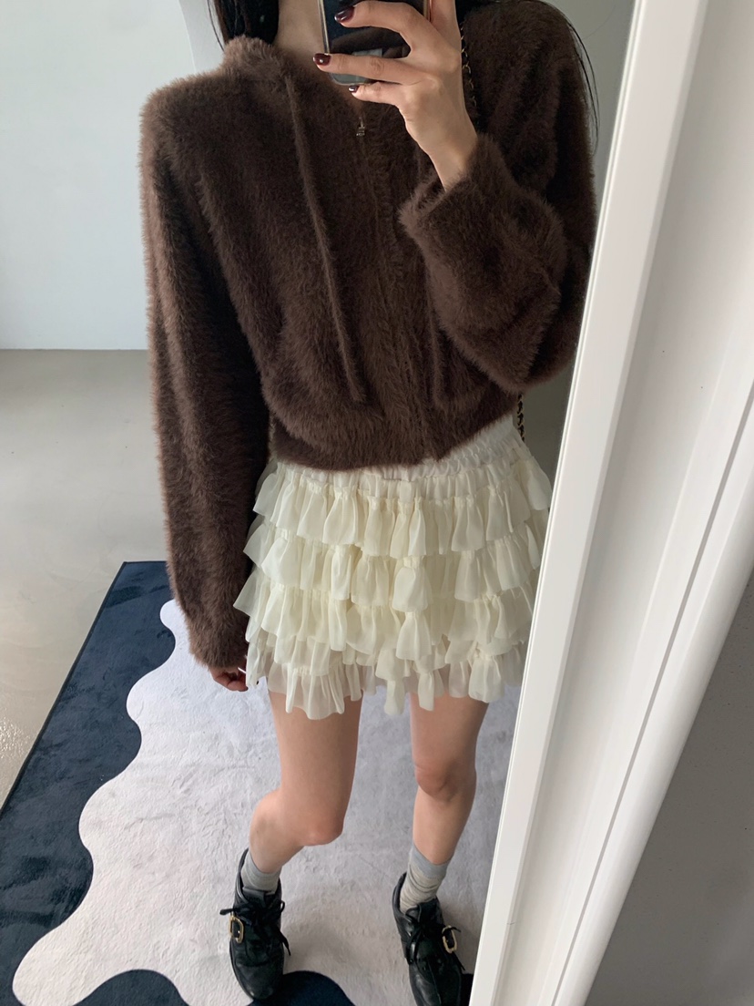 VERANDA韓國直郵㊣女士新品熱賣25秋冬針織衫連帽拉鏈衫貂皮VERANDA針織衫