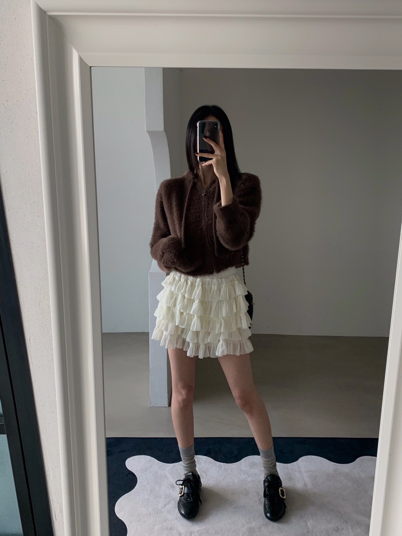 VERANDA韓國直郵㊣女士新品熱賣25秋冬針織衫連帽拉鏈衫貂皮VERANDA針織衫