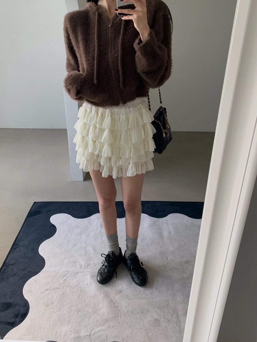 VERANDA韓國直郵㊣女士新品熱賣25秋冬針織衫連帽拉鏈衫貂皮VERANDA針織衫