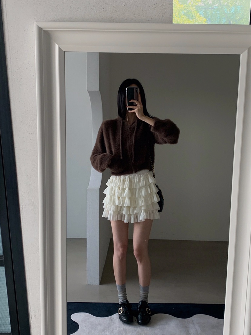 VERANDA韓國直郵㊣女士新品熱賣25秋冬針織衫連帽拉鏈衫貂皮VERANDA針織衫