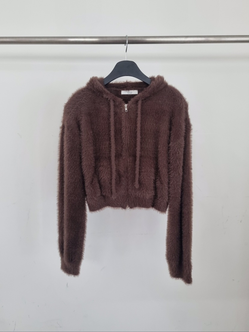 VERANDA韓國直郵㊣女士新品熱賣25秋冬針織衫連帽拉鏈衫貂皮VERANDA針織衫圖色2