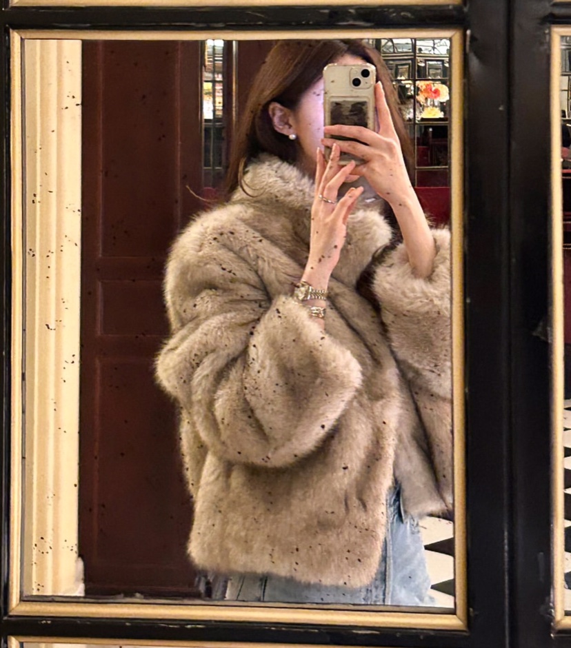 VERANDA東大門㊣代購女士新品時尚休閑推薦短款大衣生態毛毛皮VERANDA短款大衣