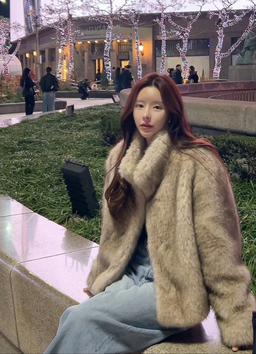 VERANDA東大門㊣代購女士新品時尚休閑推薦短款大衣生態毛毛皮VERANDA短款大衣