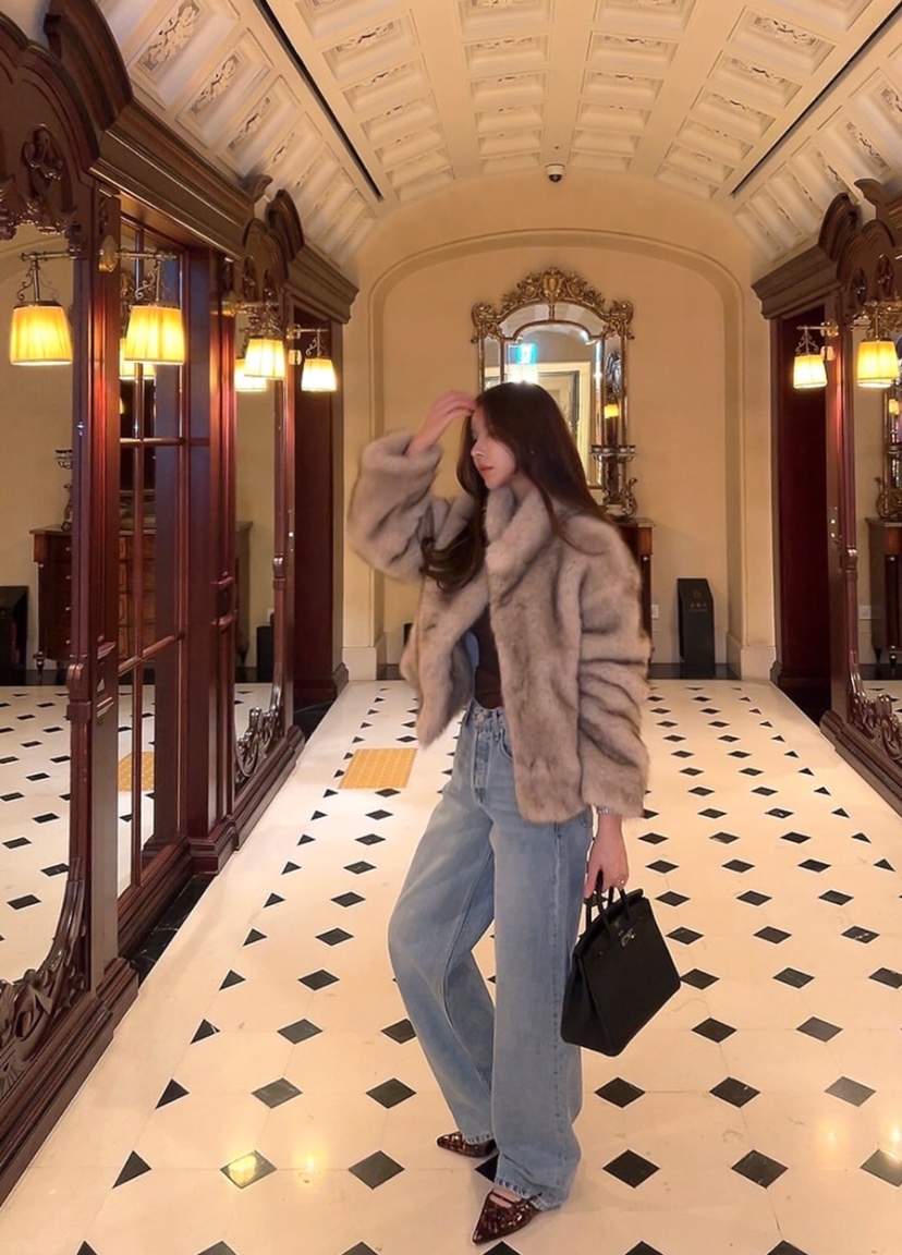 VERANDA東大門㊣代購女士新品時尚休閑推薦短款大衣生態毛毛皮VERANDA短款大衣