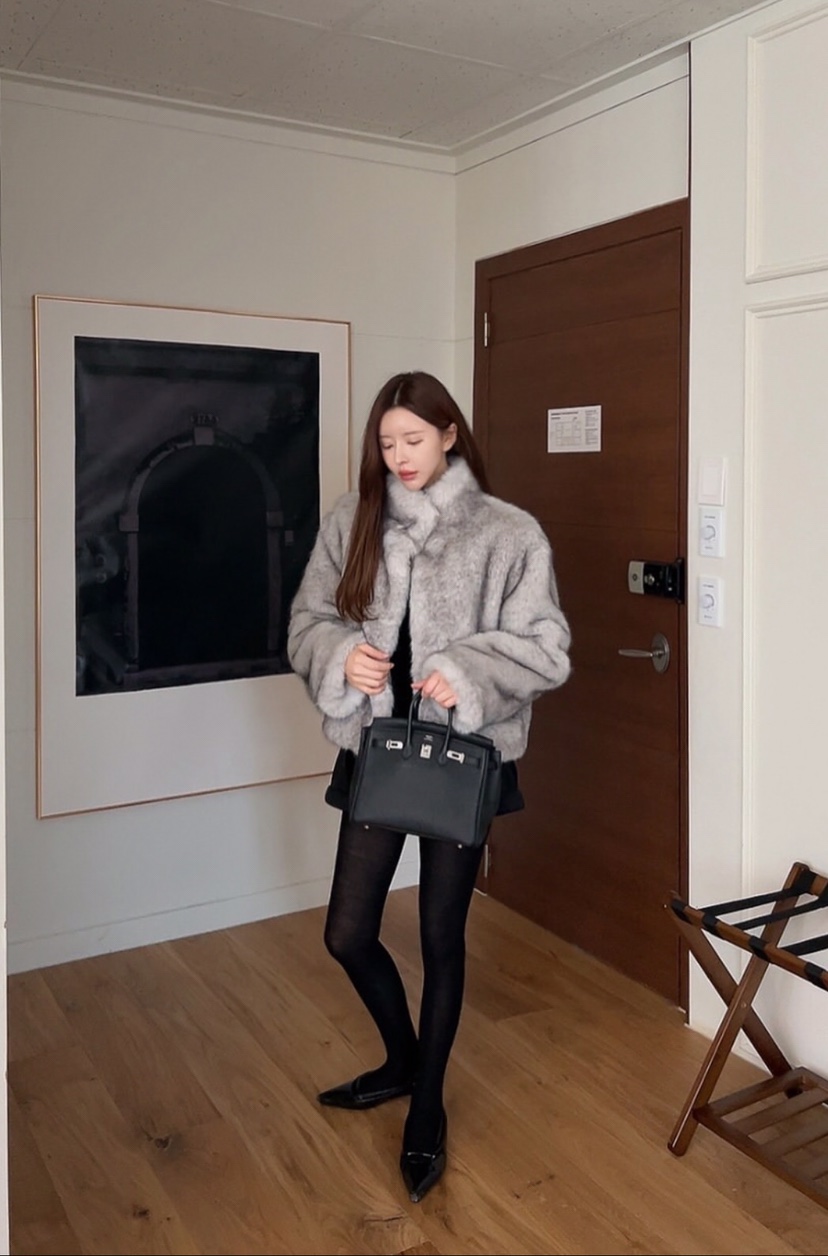 VERANDA東大門㊣代購女士新品時尚休閑推薦短款大衣生態毛毛皮VERANDA短款大衣