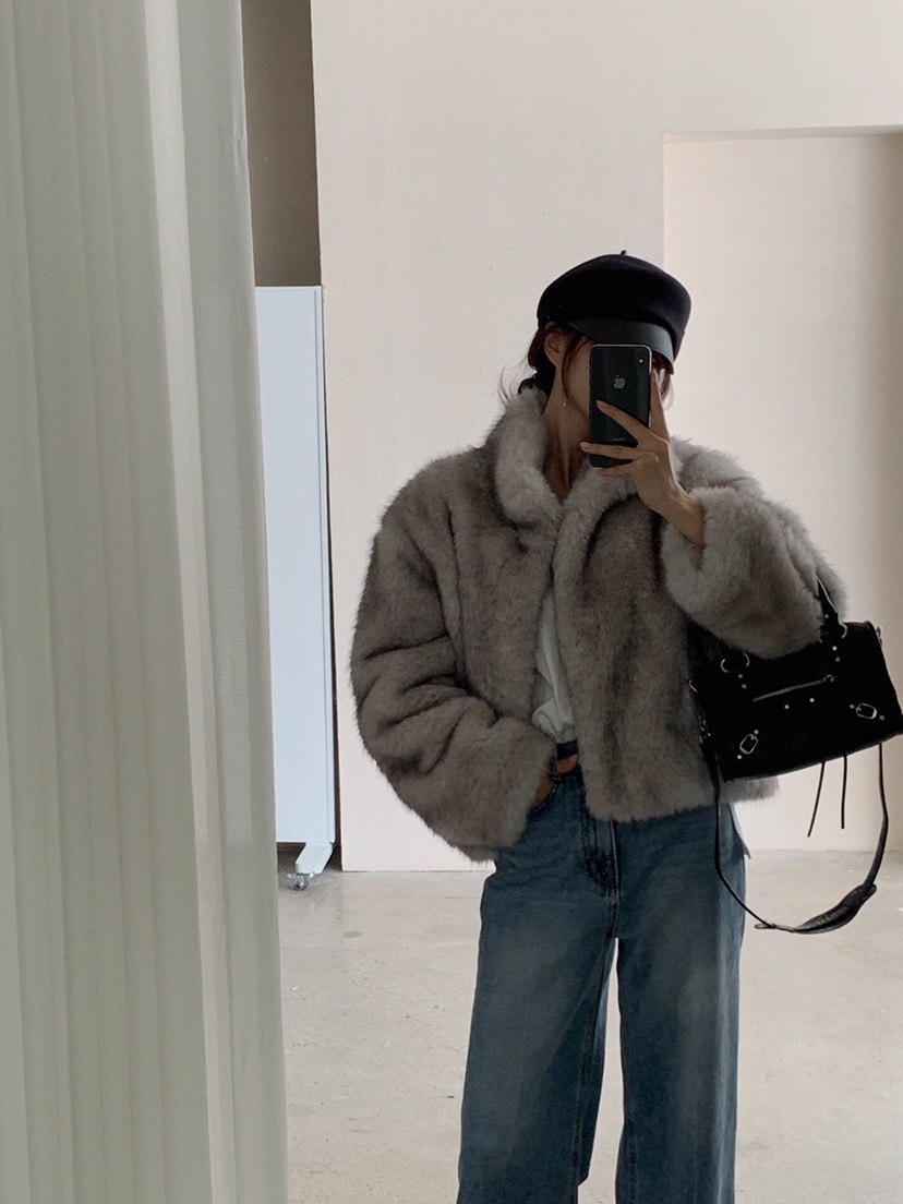 VERANDA東大門㊣代購女士新品時尚休閑推薦短款大衣生態毛毛皮VERANDA短款大衣