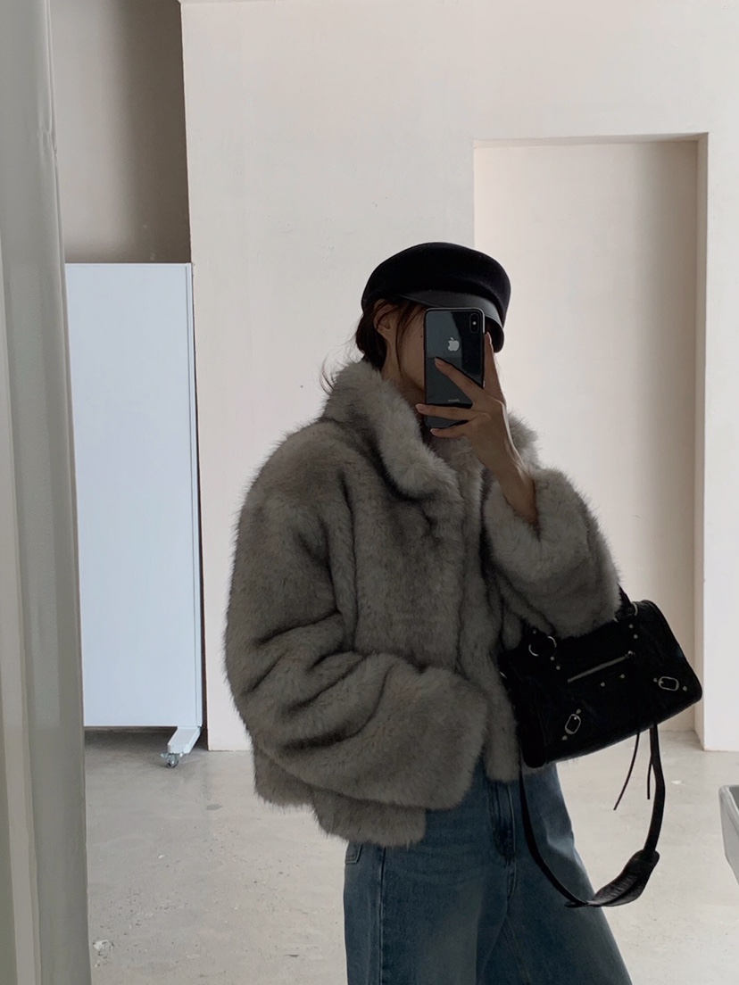 VERANDA東大門㊣代購女士新品時尚休閑推薦短款大衣生態毛毛皮VERANDA短款大衣