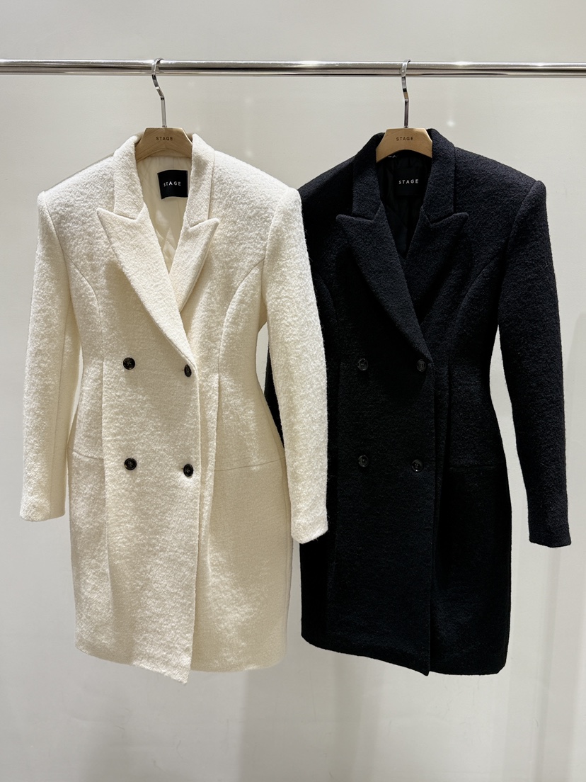 STAGE東大門㊣代購女裝新品職業時尚25秋冬中長款大衣毛圈羊毛STAGE中長款大衣
