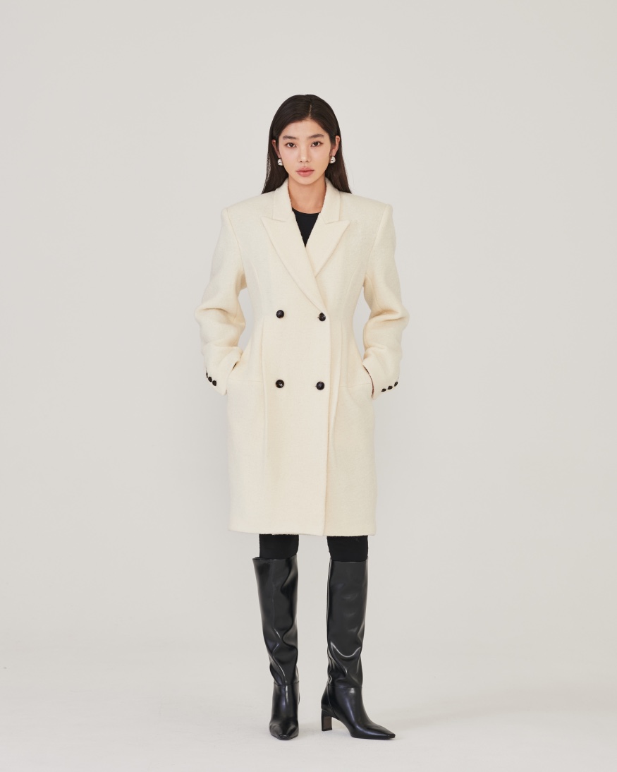 STAGE東大門㊣代購女裝新品職業時尚25秋冬中長款大衣毛圈羊毛STAGE中長款大衣