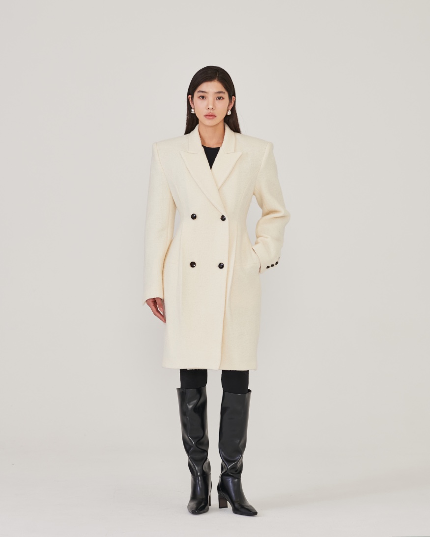 STAGE東大門㊣代購女裝新品職業時尚25秋冬中長款大衣毛圈羊毛STAGE中長款大衣