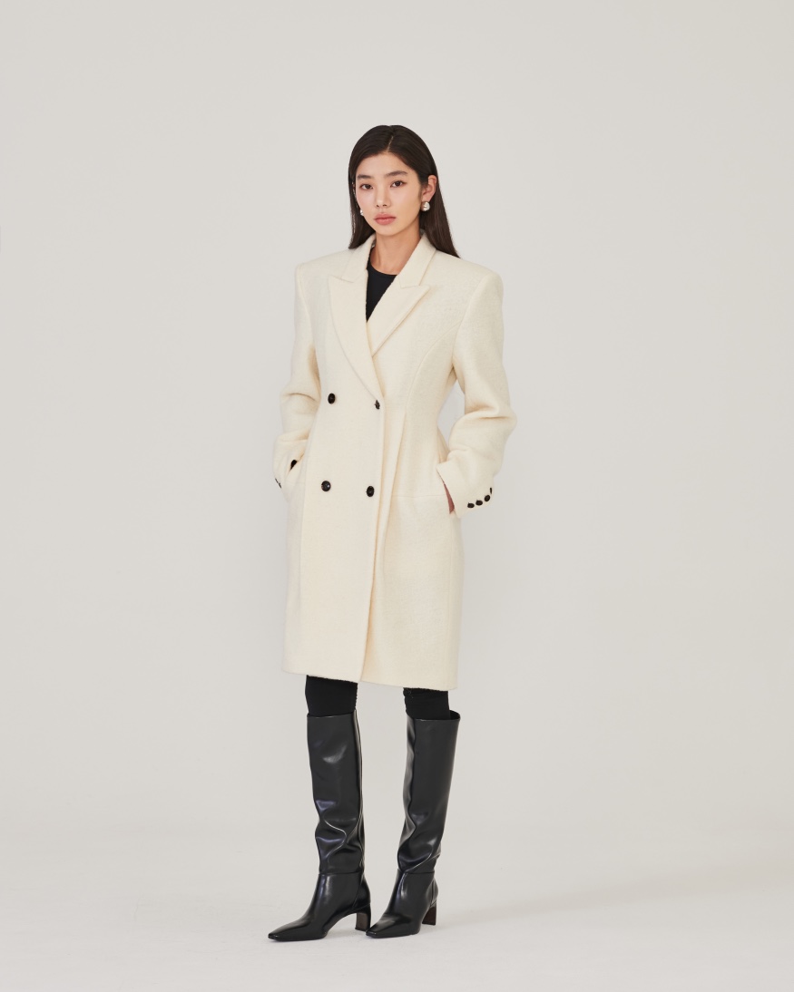 STAGE東大門㊣代購女裝新品職業時尚25秋冬中長款大衣毛圈羊毛STAGE中長款大衣