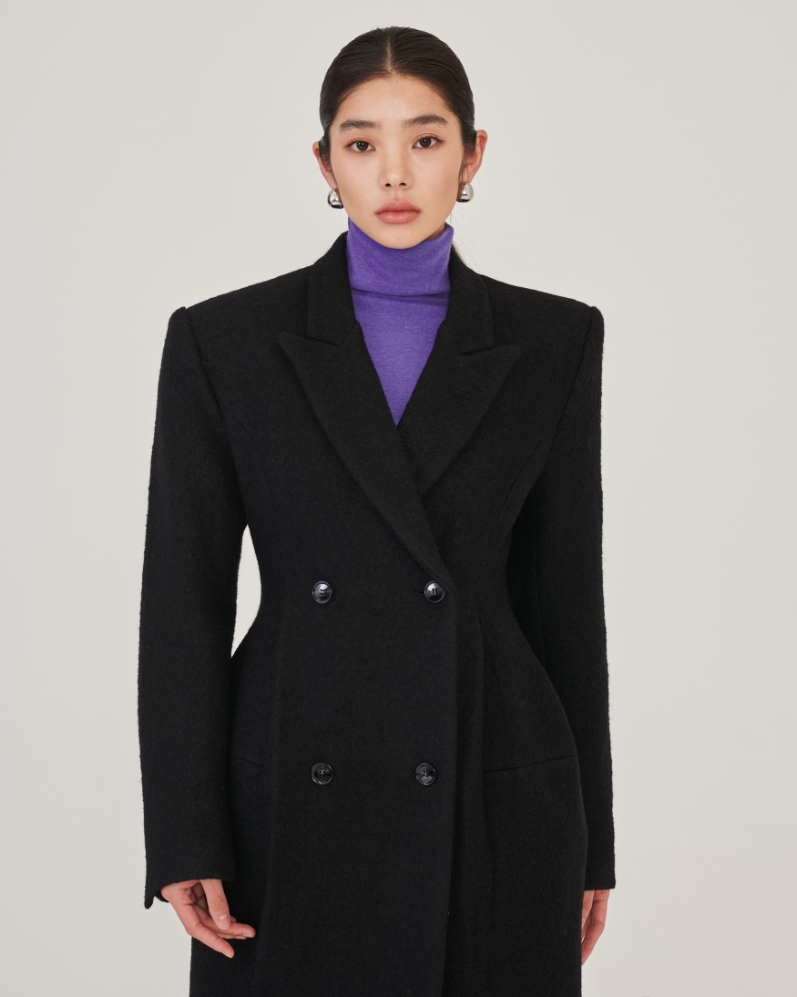 STAGE東大門㊣代購女裝新品職業時尚25秋冬中長款大衣毛圈羊毛STAGE中長款大衣