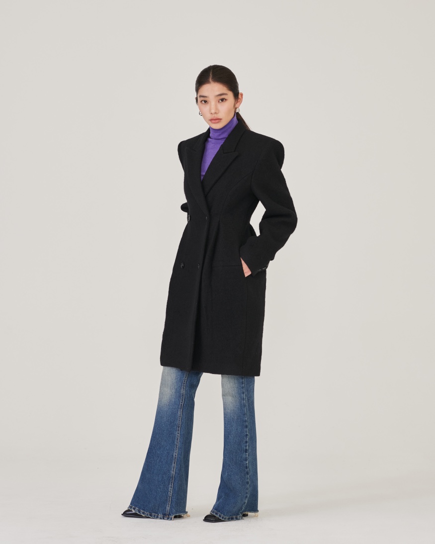 STAGE東大門㊣代購女裝新品職業時尚25秋冬中長款大衣毛圈羊毛STAGE中長款大衣