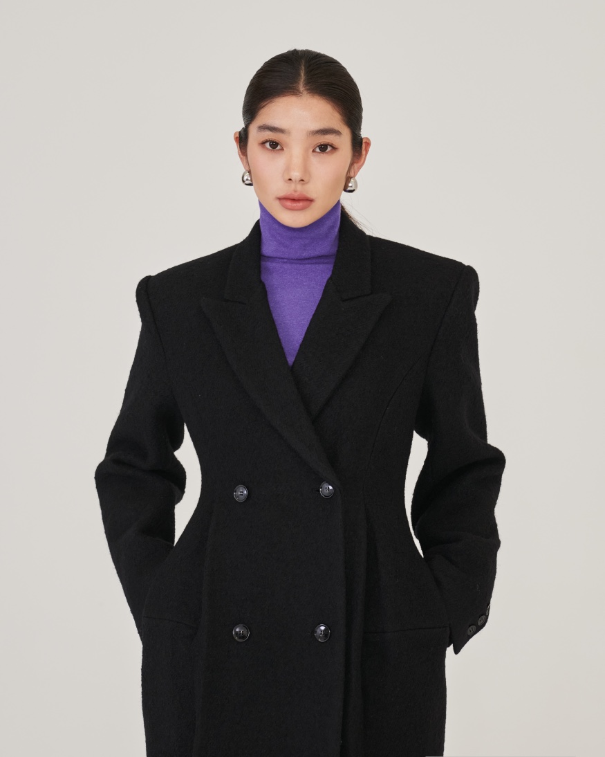 STAGE東大門㊣代購女裝新品職業時尚25秋冬中長款大衣毛圈羊毛STAGE中長款大衣