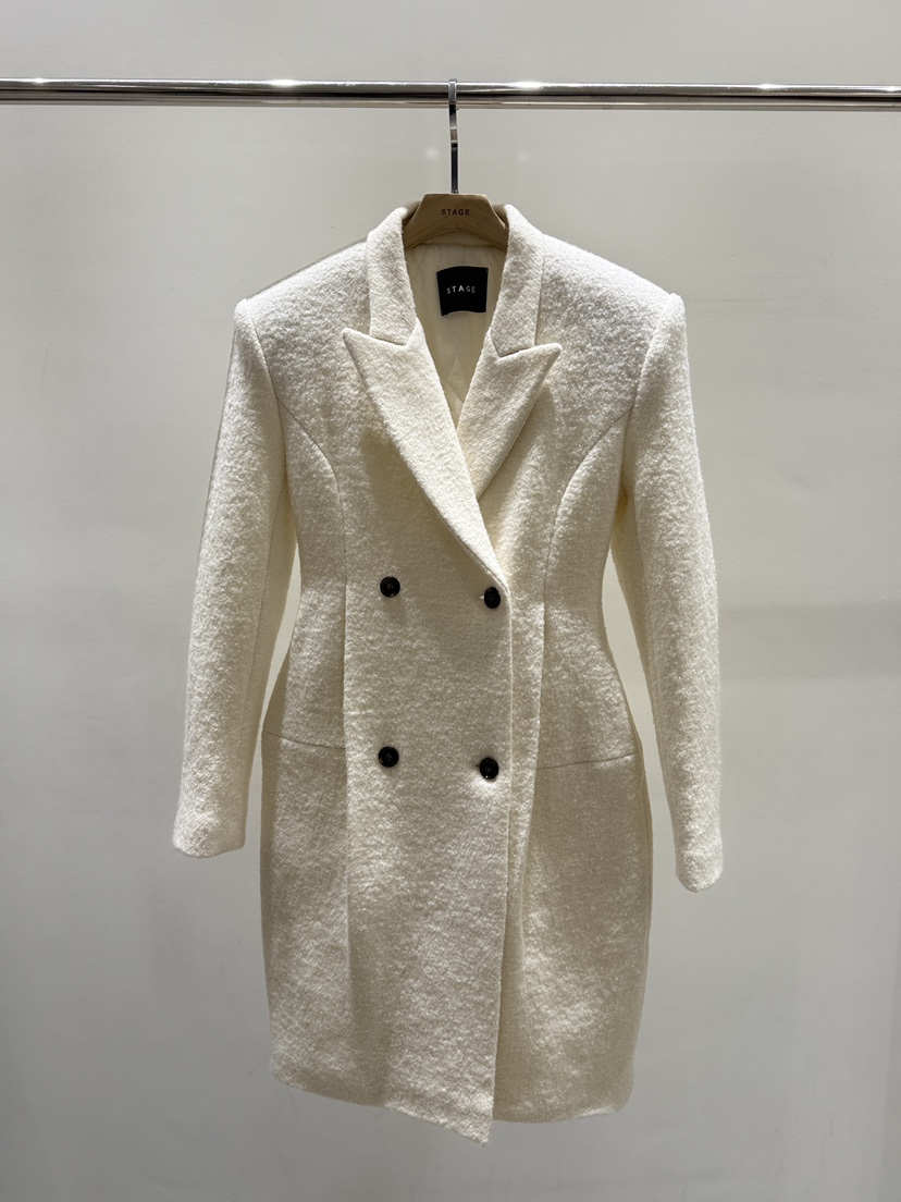 STAGE東大門㊣代購女裝新品職業時尚25秋冬中長款大衣毛圈羊毛STAGE中長款大衣圖色1