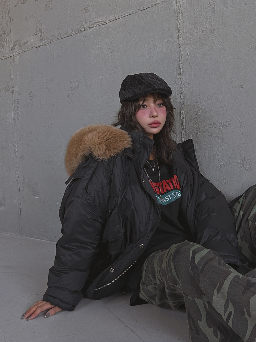 LIVE AID-P韓國直郵㊣女裝新款熱賣時尚休閑長款羽絨服狐貍LIVE AID-P長款羽絨服