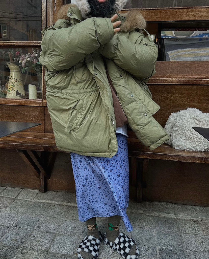 LIVE AID-P韓國直郵㊣女裝新款熱賣時尚休閑長款羽絨服狐貍LIVE AID-P長款羽絨服