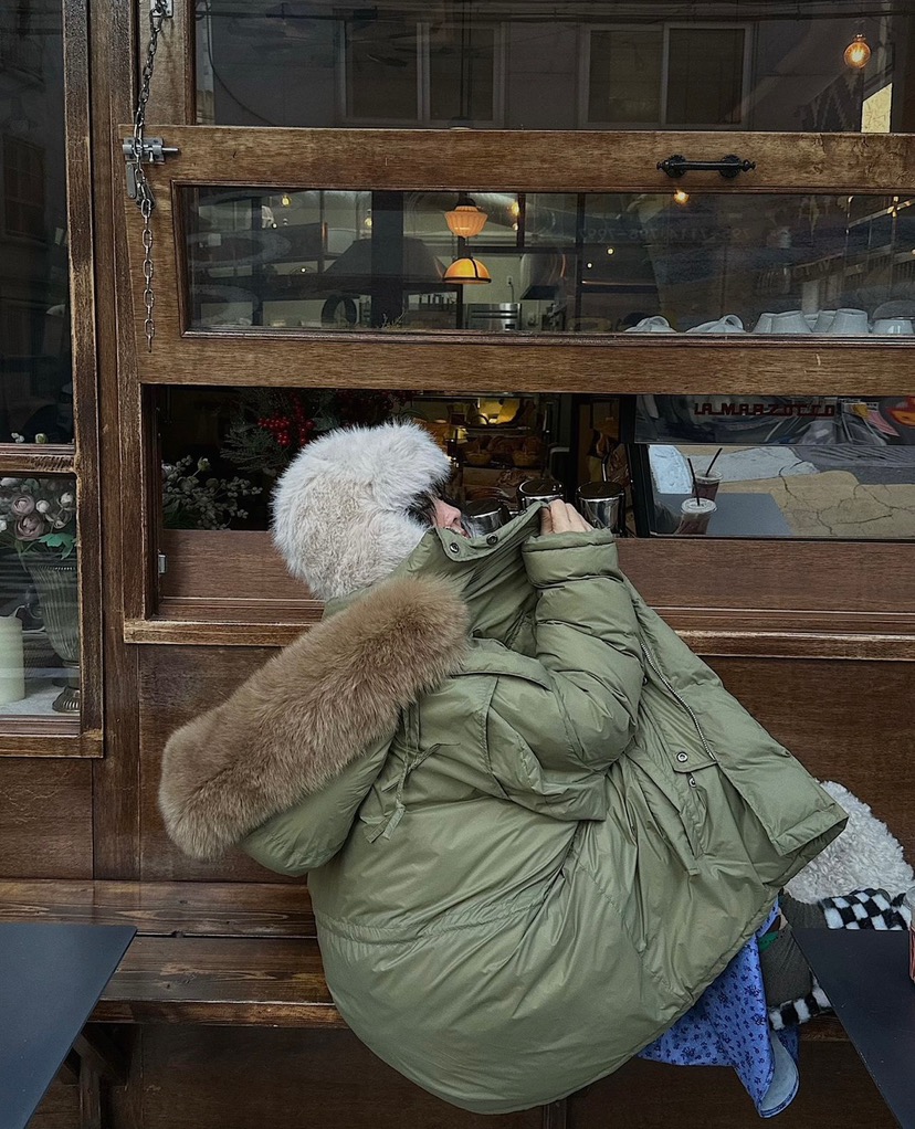 LIVE AID-P韓國直郵㊣女裝新款熱賣時尚休閑長款羽絨服狐貍LIVE AID-P長款羽絨服