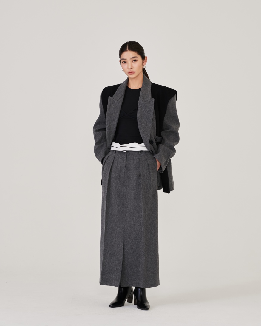 STAGE東大門㊣代購女裝新品熱賣推薦25秋冬時尚休閑長裙含腰帶STAGE長裙