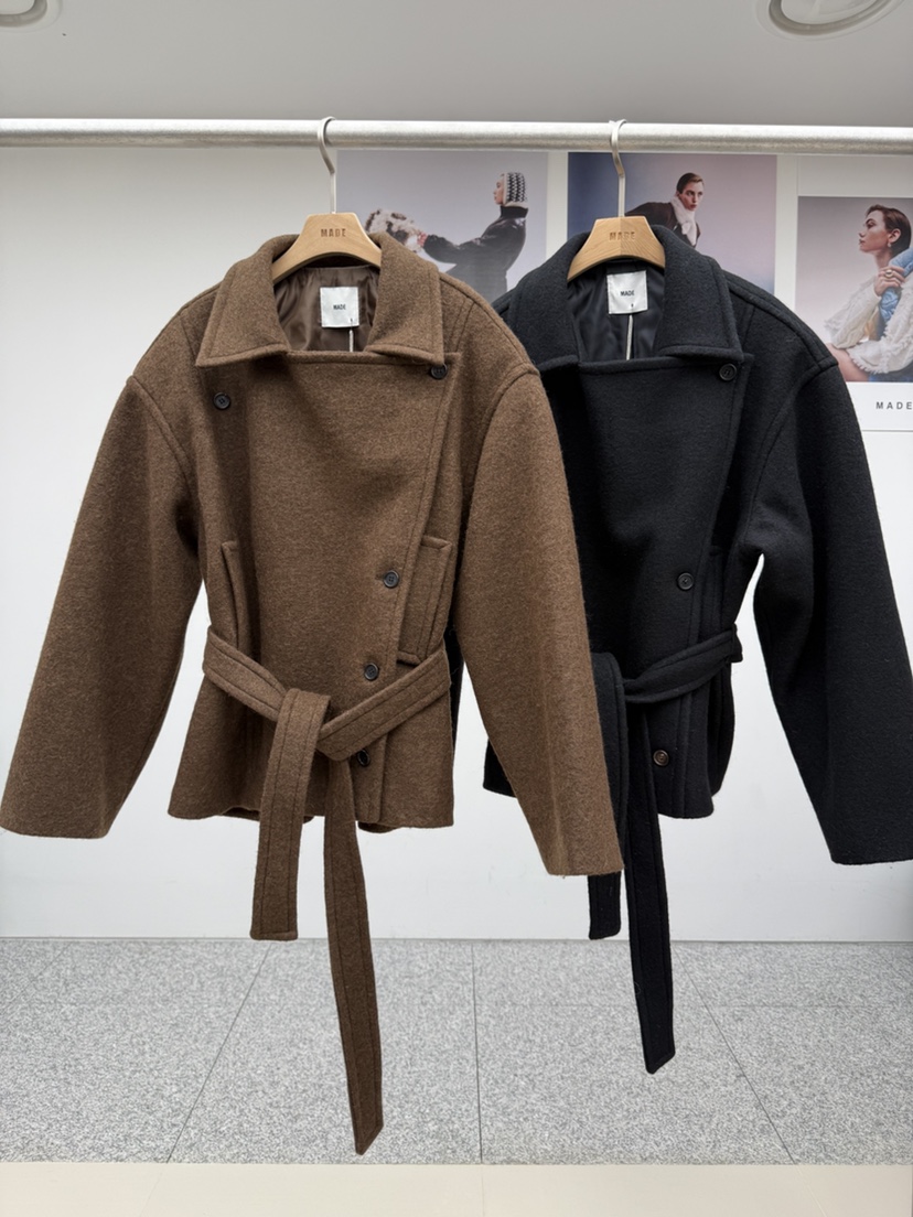 MADE-P韓國代購㊣女士新款時尚職業推薦熱賣25秋冬短款大衣MADE-P短款大衣