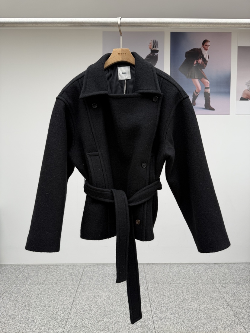 MADE-P韓國代購㊣女士新款時尚職業推薦熱賣25秋冬短款大衣MADE-P短款大衣圖色2