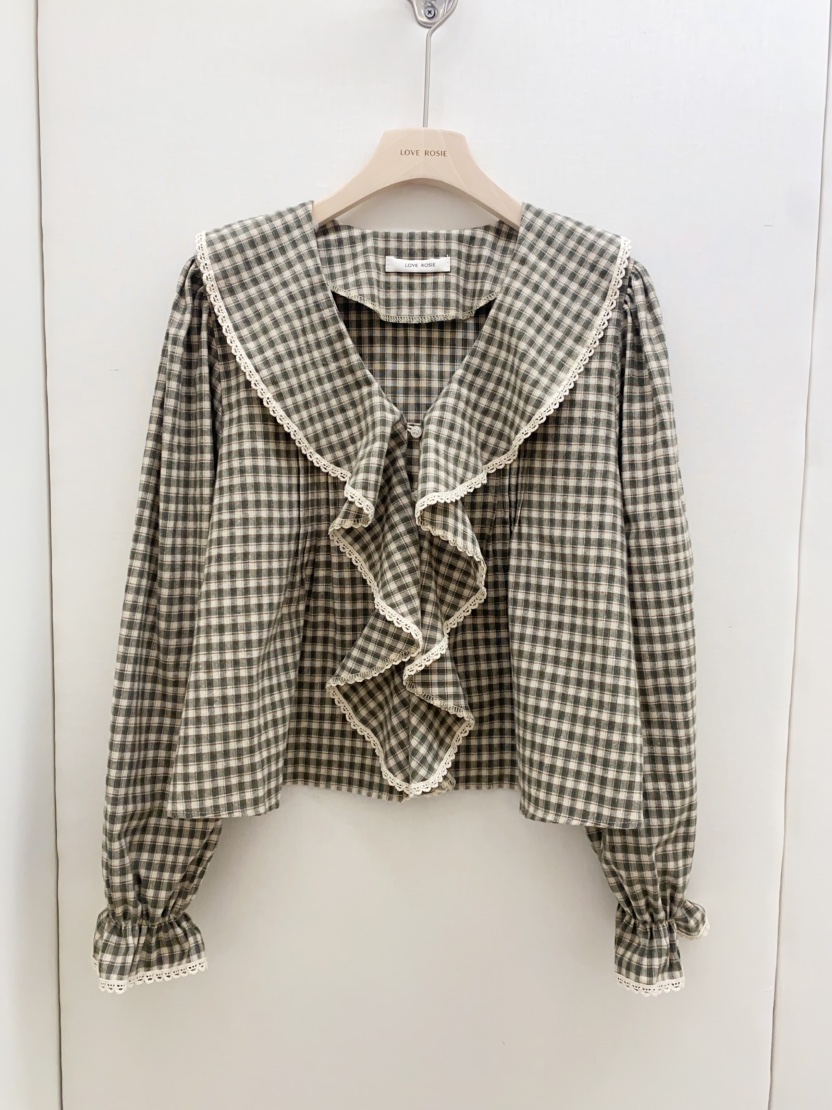 LOVE ROSIE韓國直郵㊣女裝新款人氣職業時尚襯衫蕾絲衫格紋LOVE ROSIE襯衫/蕾絲衫