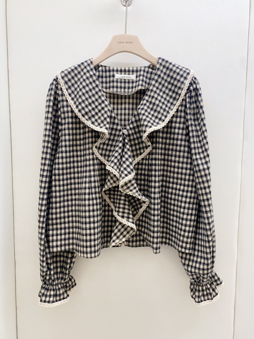 LOVE ROSIE韓國直郵㊣女裝新款人氣職業時尚襯衫蕾絲衫格紋LOVE ROSIE襯衫/蕾絲衫
