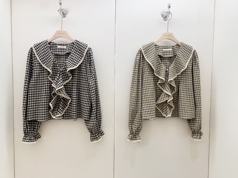 LOVE ROSIE韓國直郵㊣女裝新款人氣職業時尚襯衫蕾絲衫格紋LOVE ROSIE襯衫/蕾絲衫