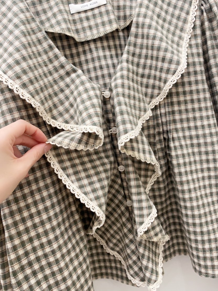 LOVE ROSIE韓國直郵㊣女裝新款人氣職業時尚襯衫蕾絲衫格紋LOVE ROSIE襯衫/蕾絲衫