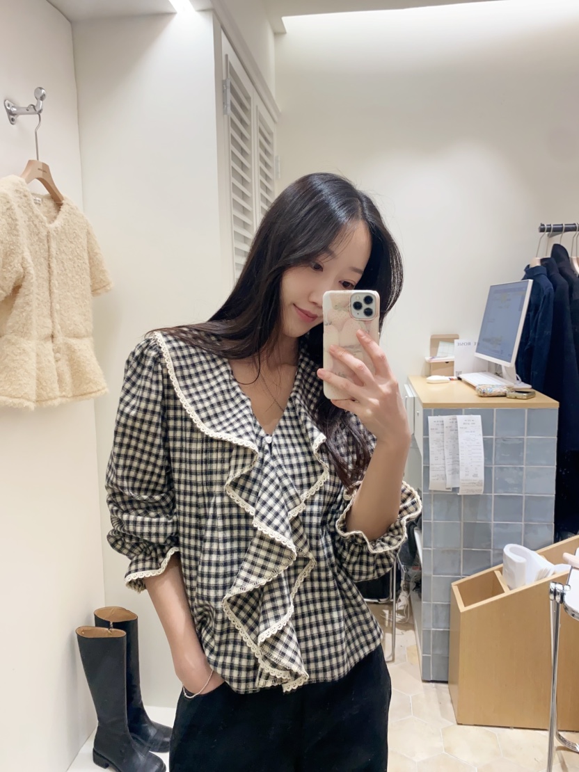 LOVE ROSIE韓國直郵㊣女裝新款人氣職業時尚襯衫蕾絲衫格紋LOVE ROSIE襯衫/蕾絲衫