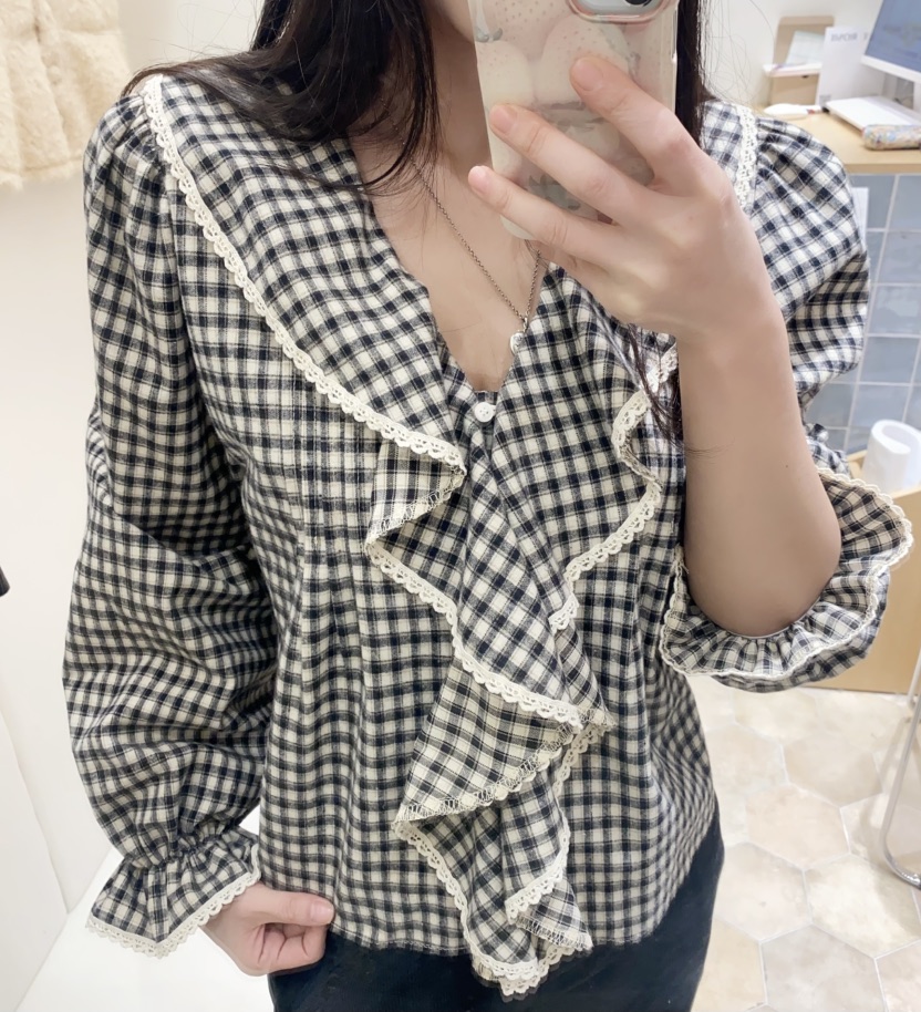 LOVE ROSIE韓國直郵㊣女裝新款人氣職業時尚襯衫蕾絲衫格紋LOVE ROSIE襯衫/蕾絲衫圖色2