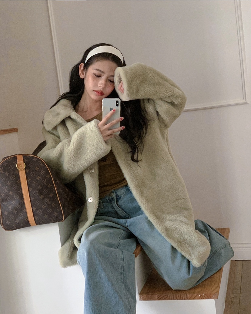 LIVE AID-P東大門㊣實拍女裝新品休閑熱賣中長款大衣皮草LIVE AID-P中長款大衣