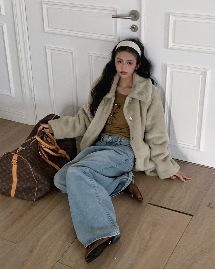 LIVE AID-P東大門㊣實拍女裝新品休閑熱賣中長款大衣皮草LIVE AID-P中長款大衣