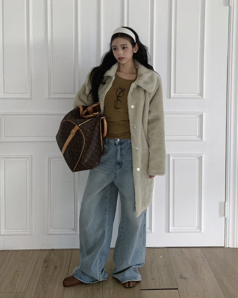 LIVE AID-P東大門㊣實拍女裝新品休閑熱賣中長款大衣皮草LIVE AID-P中長款大衣