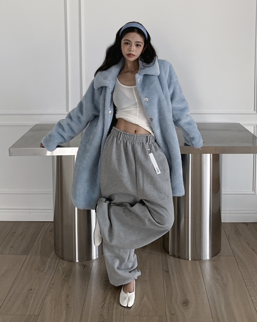 LIVE AID-P東大門㊣實拍女裝新品休閑熱賣中長款大衣皮草LIVE AID-P中長款大衣