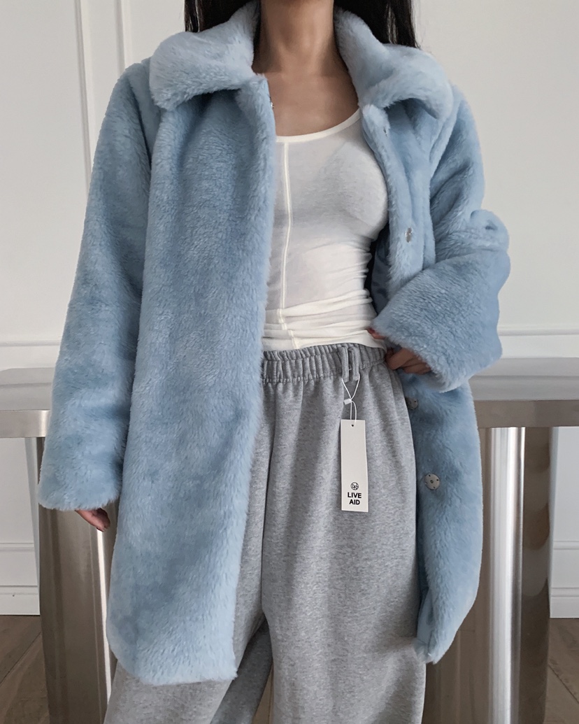 LIVE AID-P東大門㊣實拍女裝新品休閑熱賣中長款大衣皮草LIVE AID-P中長款大衣