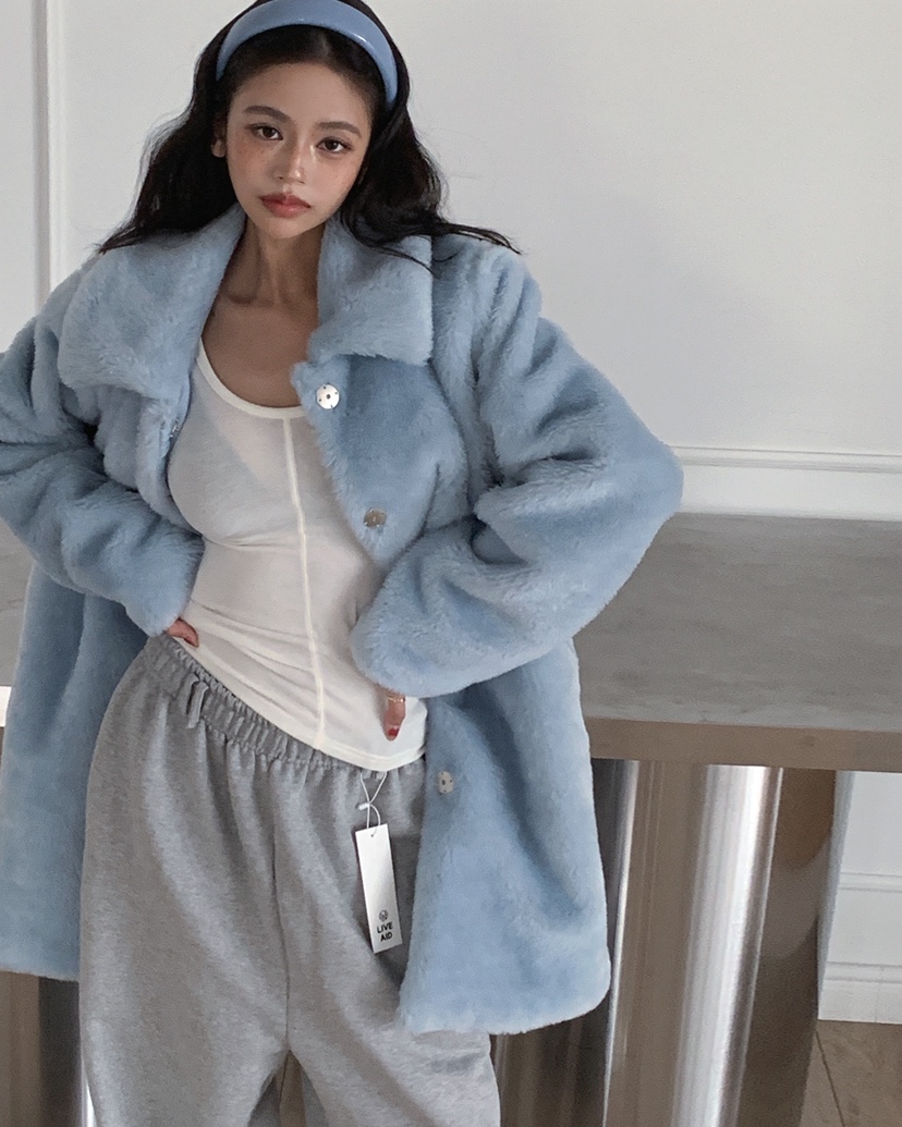 LIVE AID-P東大門㊣實拍女裝新品休閑熱賣中長款大衣皮草LIVE AID-P中長款大衣