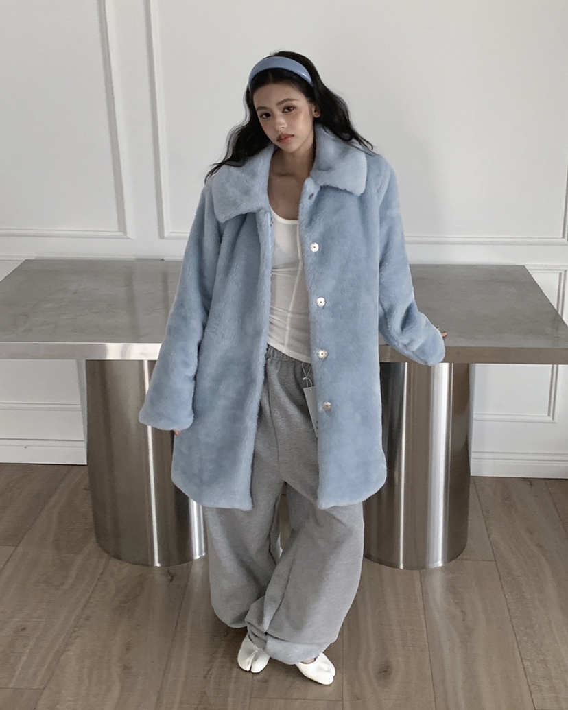 LIVE AID-P東大門㊣實拍女裝新品休閑熱賣中長款大衣皮草LIVE AID-P中長款大衣