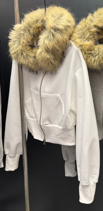 UNA/THE MAY韓國代購㊣女士新款推薦職業人氣夾克毛皮兜帽THEMAY/UNA夾克圖色1