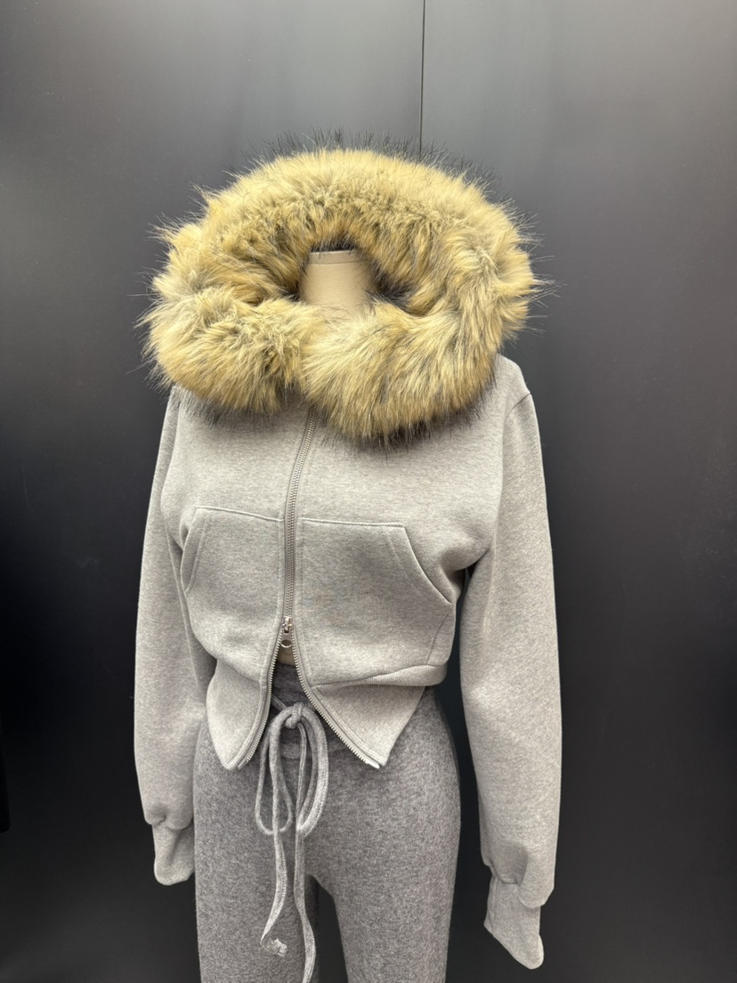 UNA/THE MAY韓國代購㊣女士新款推薦職業人氣夾克毛皮兜帽THEMAY/UNA夾克圖色2