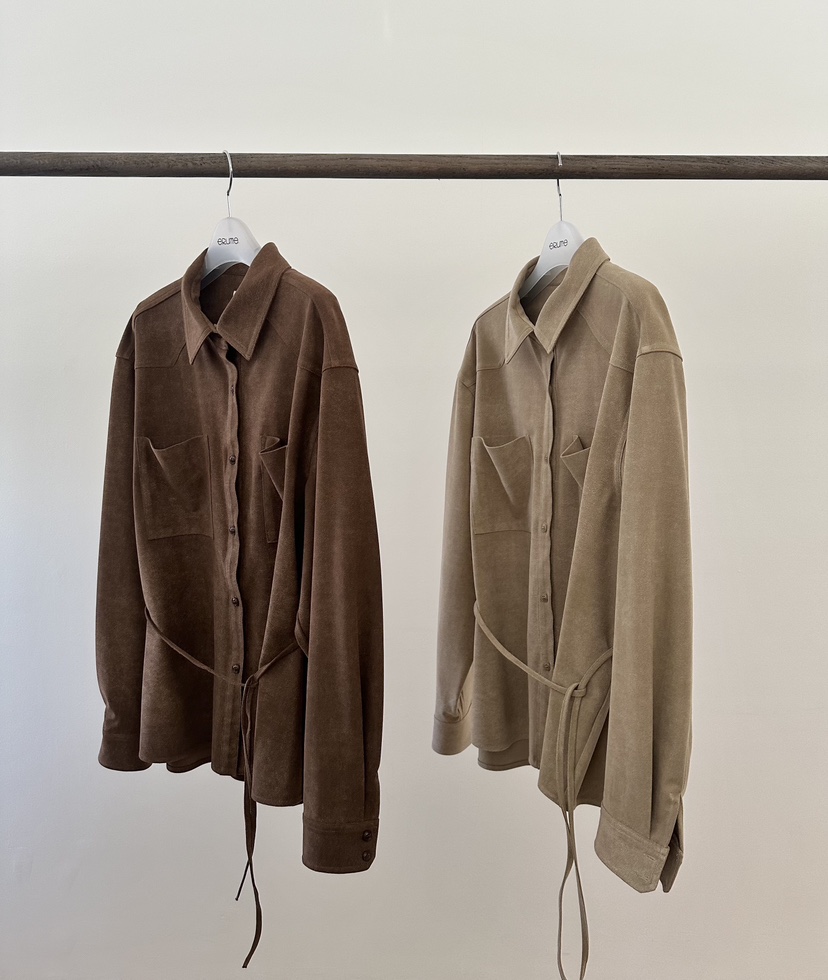 ERUME韓國直郵㊣女士新品人氣時尚推薦襯衫蕾絲衫含腰繩絨面革ERUME襯衫/蕾絲衫