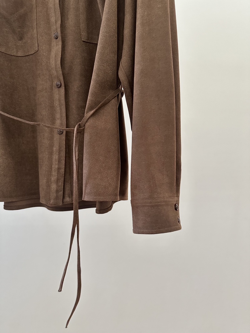 ERUME韓國直郵㊣女士新品人氣時尚推薦襯衫蕾絲衫含腰繩絨面革ERUME襯衫/蕾絲衫